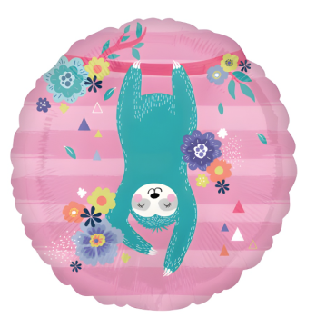 Folienballon - Faultier rund - rosa - ø 43cm